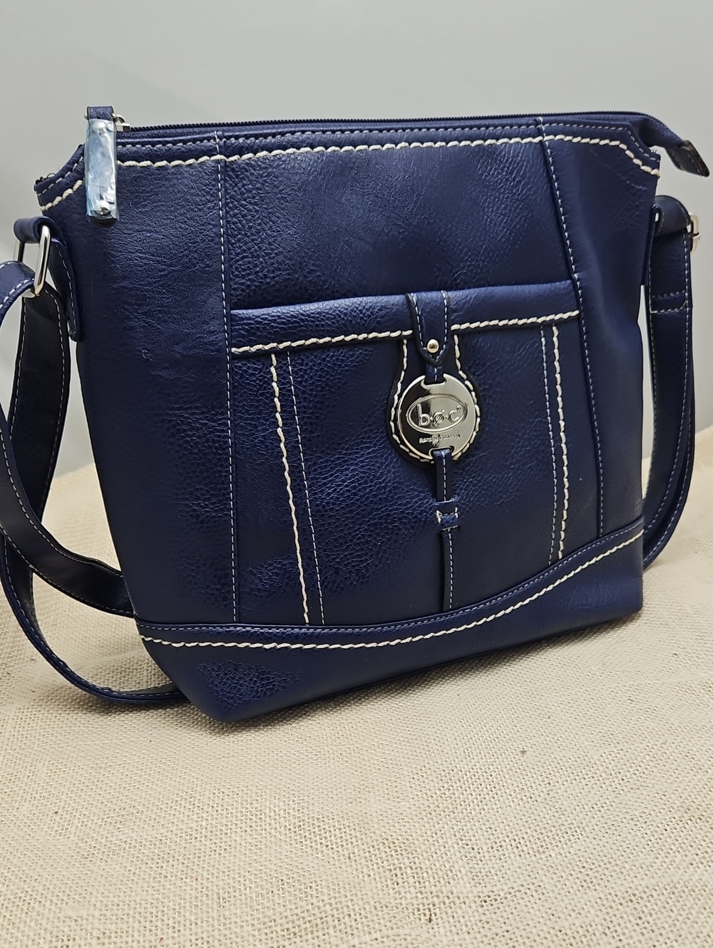 b.o.c. Navy Crossbody with Contrast Stitching and Medallion